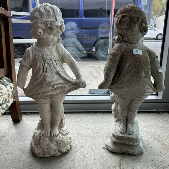 Pr of 60cm garden statues, one missing hand
