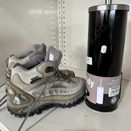 Small hiking shoes and new toilet brush