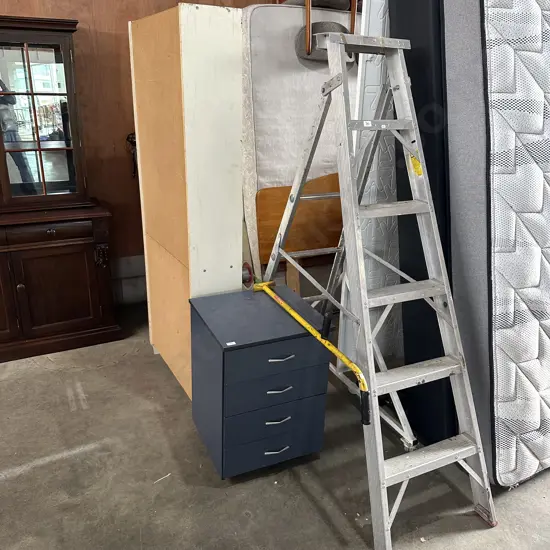 Ladder, edger, garage shelf unit