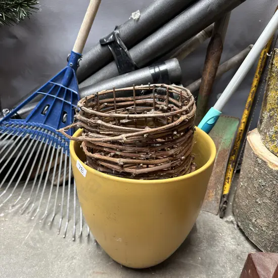 Garden pot, tools etc