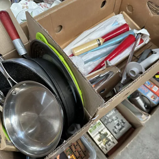 2 box kitchenware and candles