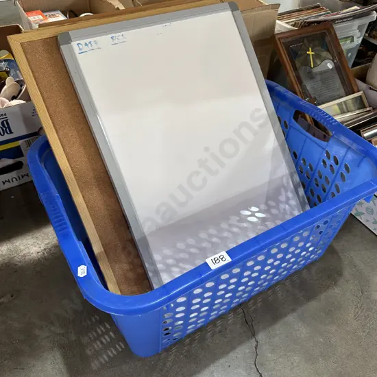 Wash basket, white & pin boards