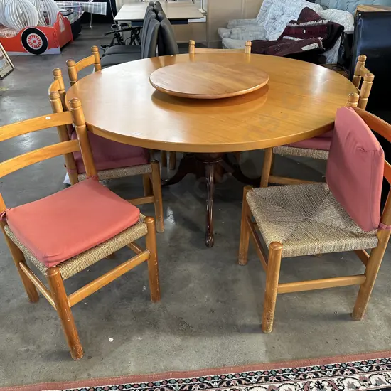 Rimu table & 6 seagrass chairs