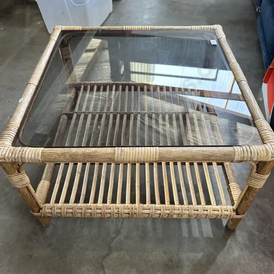 Cane glass top coffee table