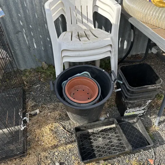 Chairs, sead trays, worm farm etc