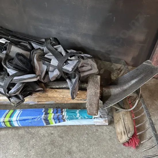 garden tools and chairs