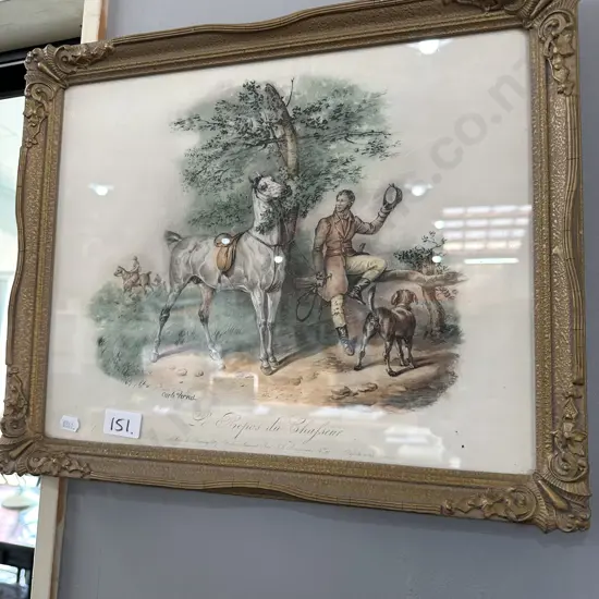 Vintage framed hunting scene picture