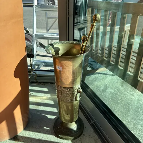 Brass vase 540mm high plus pokers