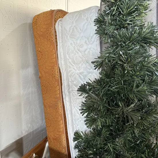 Double bed, xmas tree, bookcase, mobile, etc