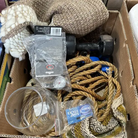 Box dumbells, rope, woolen , gauge etc