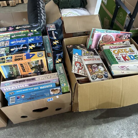 2 boxes books and puzzels