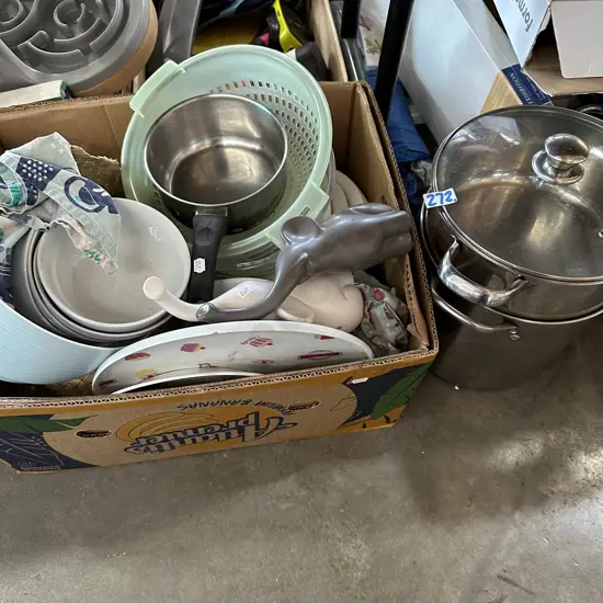 2 stock pots and kitchenware