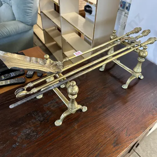 Brass fire tools & dogs
