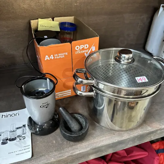 Blender, pestal, steamer pot