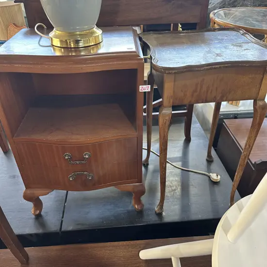 Bedside and cards table with contents