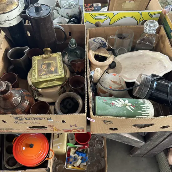 2 box pottery etc