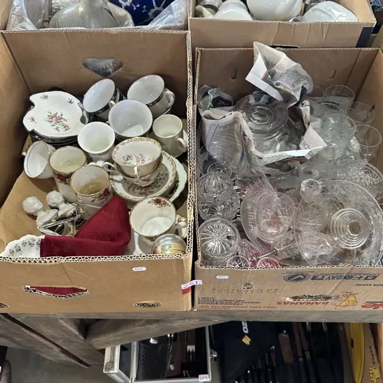 2 box glassware and china