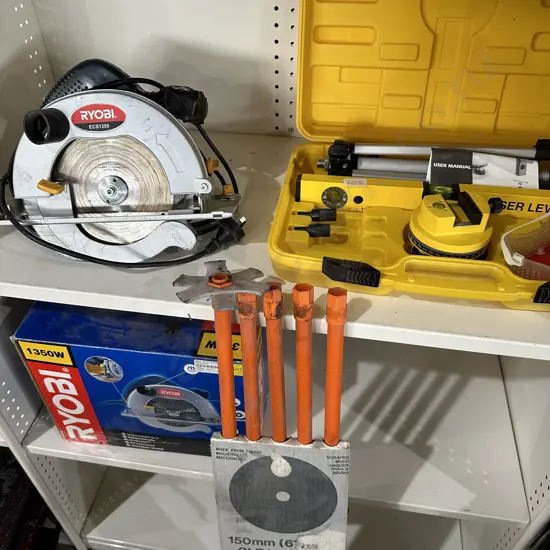 Laser level, skilsaw(as is) plus brush