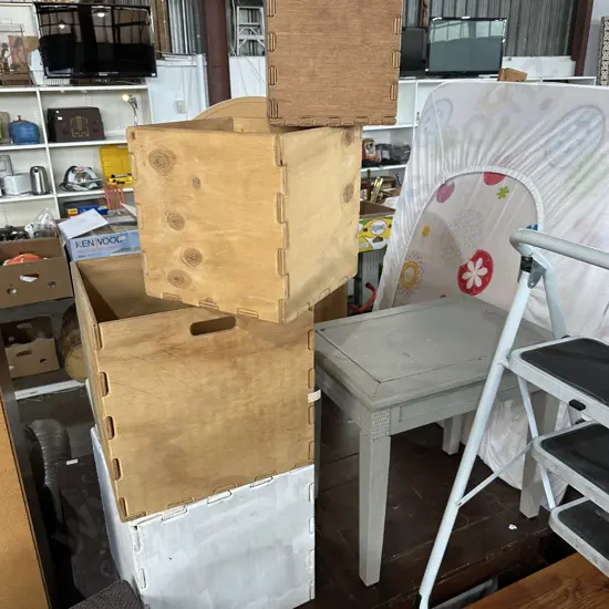 Wooden boxes and side table