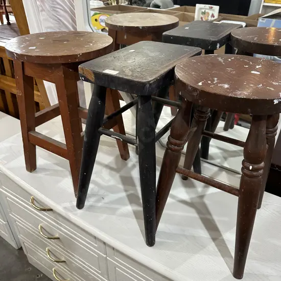 3 small wooden stools