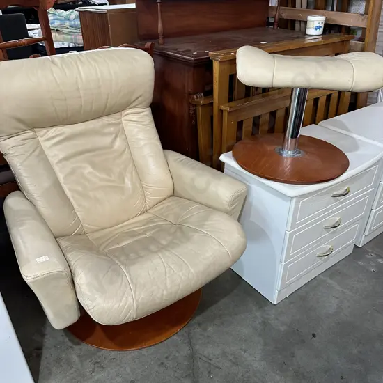 Leather swivel recliner chair -worn