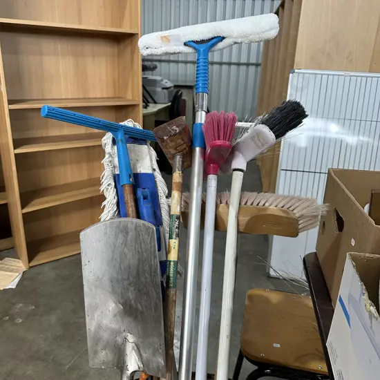 Bin of cleaning tools etc