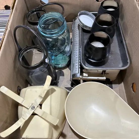 Scales, jar, lamps