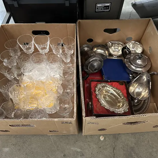 2 boxes glass and silverware