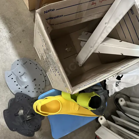 Sets of flippers, speedo swiming gear , brackets etc
