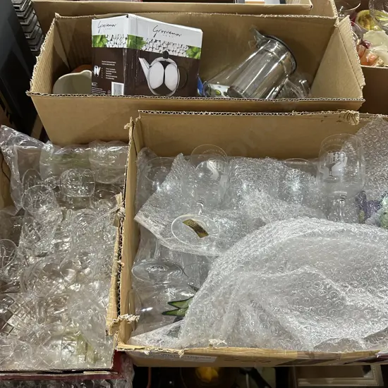 3 boxes, crystal, glassware etc