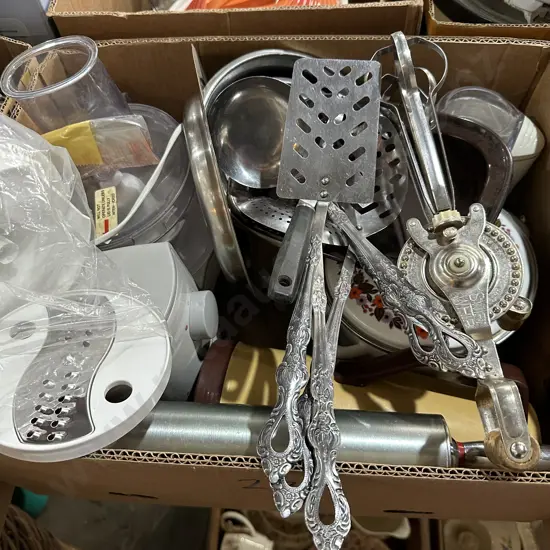 Egg beater, mixer, stainless bowls etc