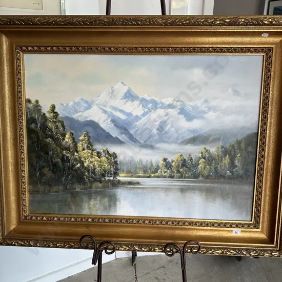 Oil painting "Mount Cook" by A Christie 1987