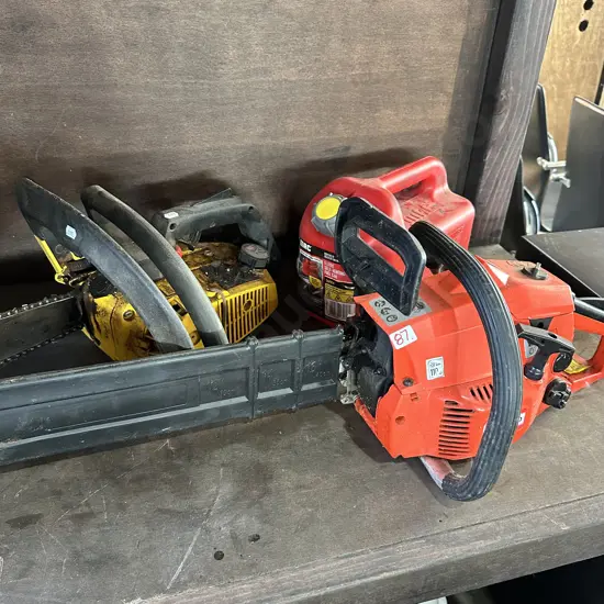 2 x chainsaws plus can