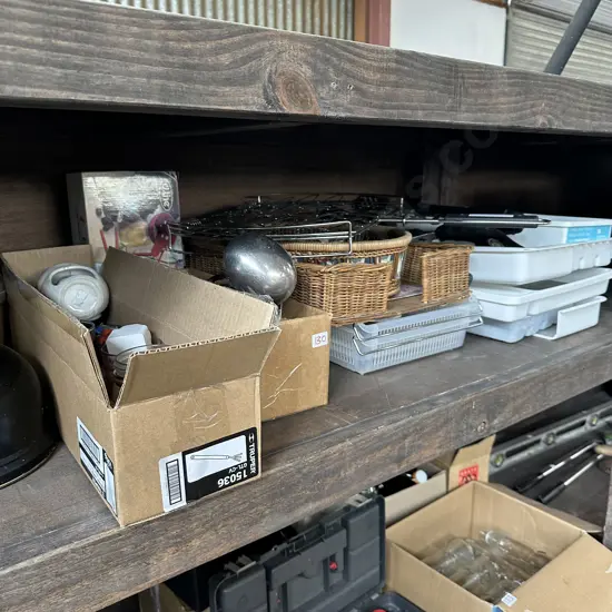 Shelf of kitchenware etc