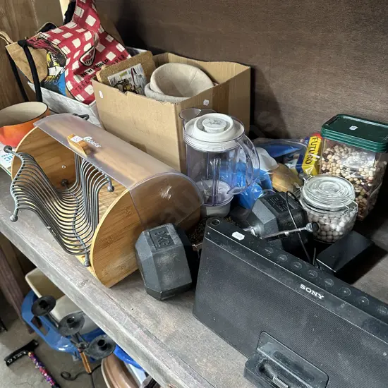 Stereo dock, kitchenware, dumbbell etc