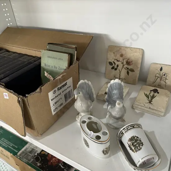 Box lot books and china