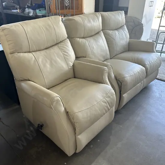 Leather 2 seater & chair- great condition (matching the electric chair)