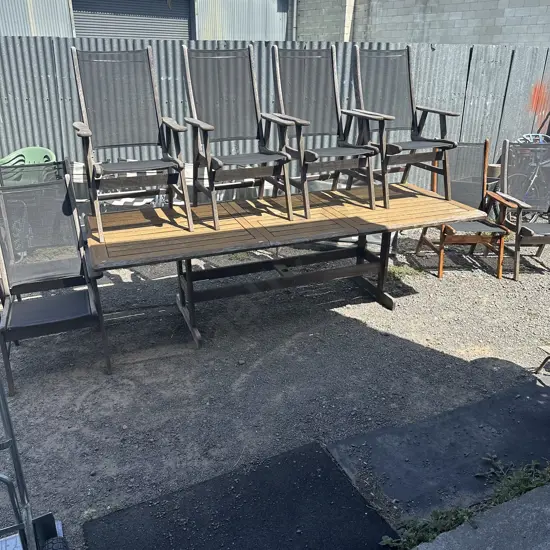 Large wooden outdoor table and 8