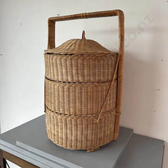 Vintage 3 tier sewing basket and contents