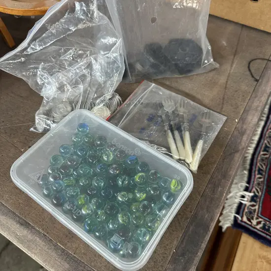 Marbles, coins, weights, forks