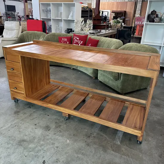 Custom made Heart Rimu mobile storage/work bench/drinks trolley .....