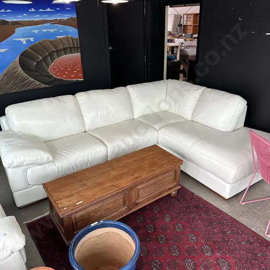 White leather corner suite & chair