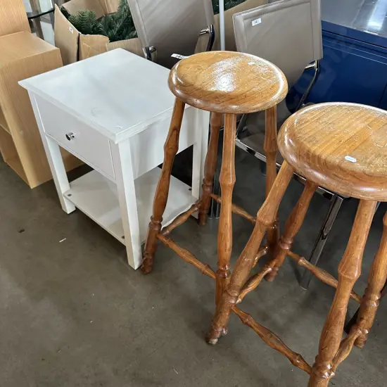 Pr bar stools and bedside cabinet