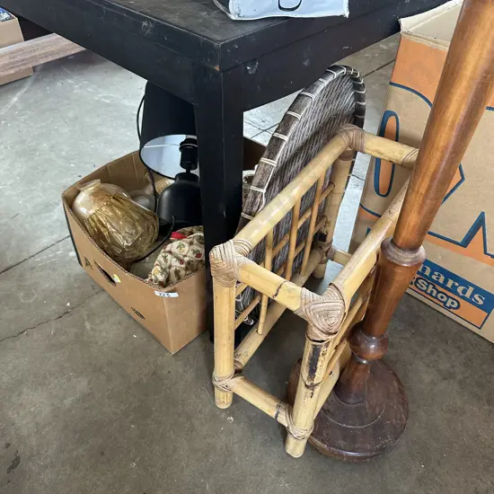 Box lot plus tray, stand etc