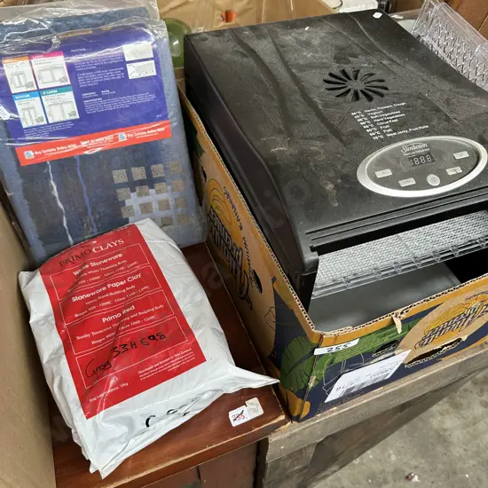 Fruit drier, clay, curtains