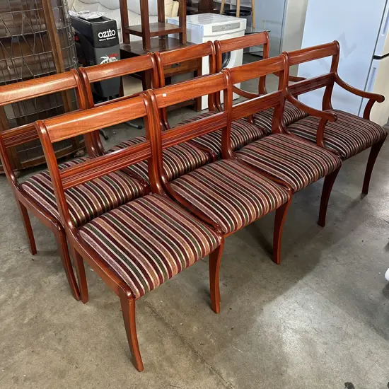 Solid Mahogany table and 8 chairs regency stripe - very tidy