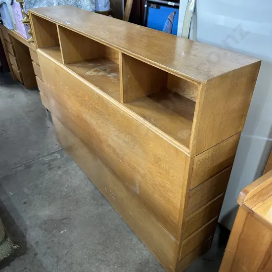 Solid Oak headboard with side drawers