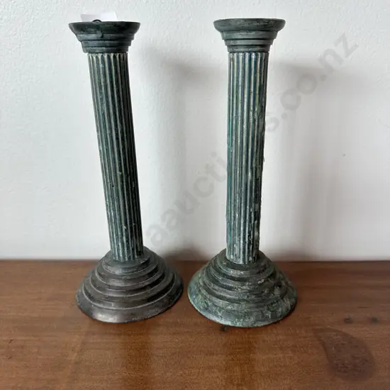 Pr of small vintage metalwork candle sticks 95mm