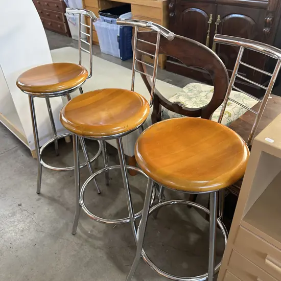 3 x Rimu chrome bar stools