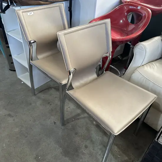 Pr leather and chrome dining chairs